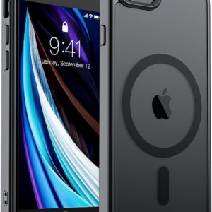 SUPFINE Magnetic for iPhone SE Case 2022 (3rd)/2020 (2nd), iPhone 8 Case (Compatible with MagSafe) (Military Grade Drop Protection) Translucent Matte Phone Cover,Black
